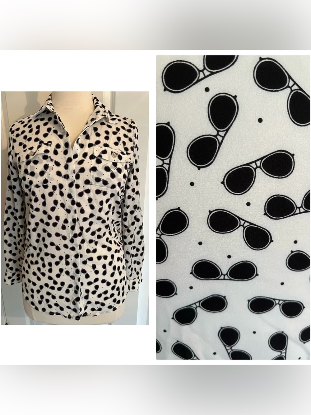 Karl Lagerfeld Sunglasses Print White with Black Button-Down Shirt Medium